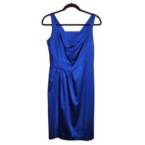 Calvin Klein Royal Blue Satin Draped Sheath Dress Size 6